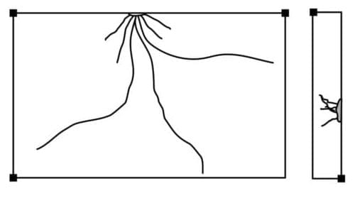 Technische afbeelding van een randstootbreuk veroorzaakt door puntbelasting of inslag op materiaalranden – Toelevering Online