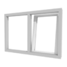 Kunststof valraam (rechts) en vast glas